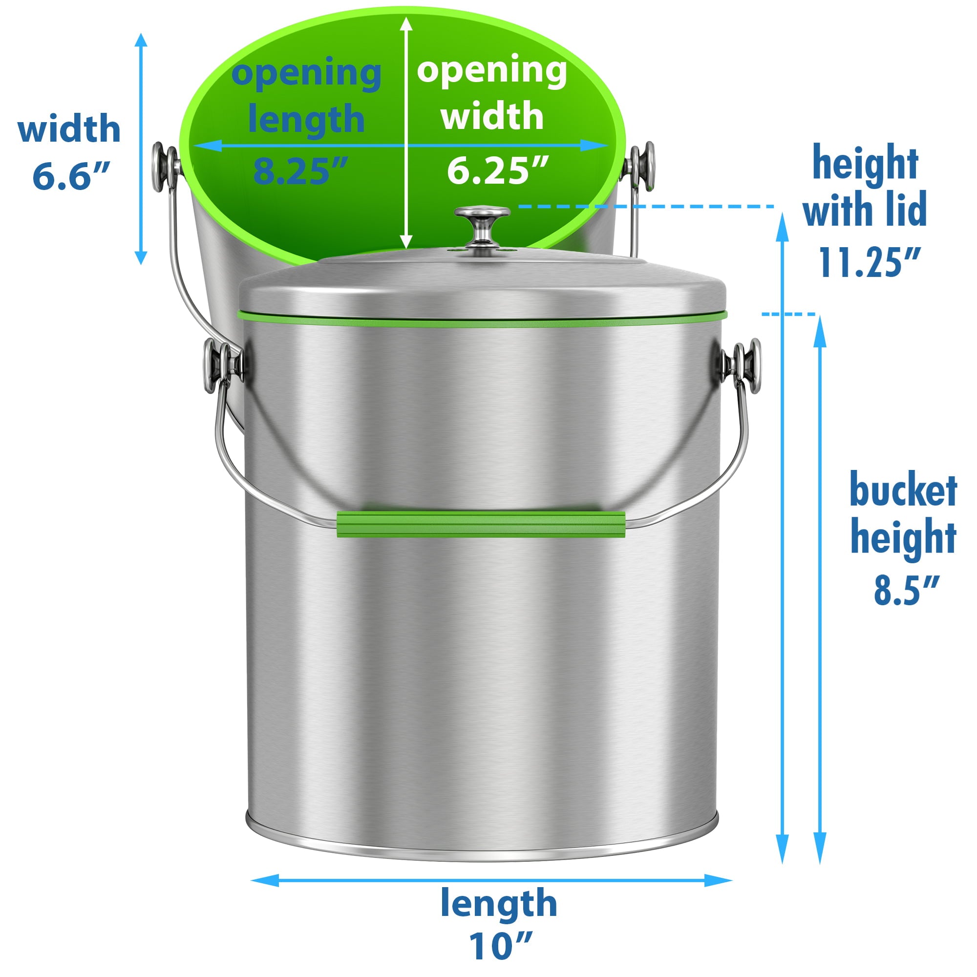 iTouchless Titanium 1.6 Gallon Oval Compost Bin with AbsorbX Odor Filter System, Countertop Trash Can