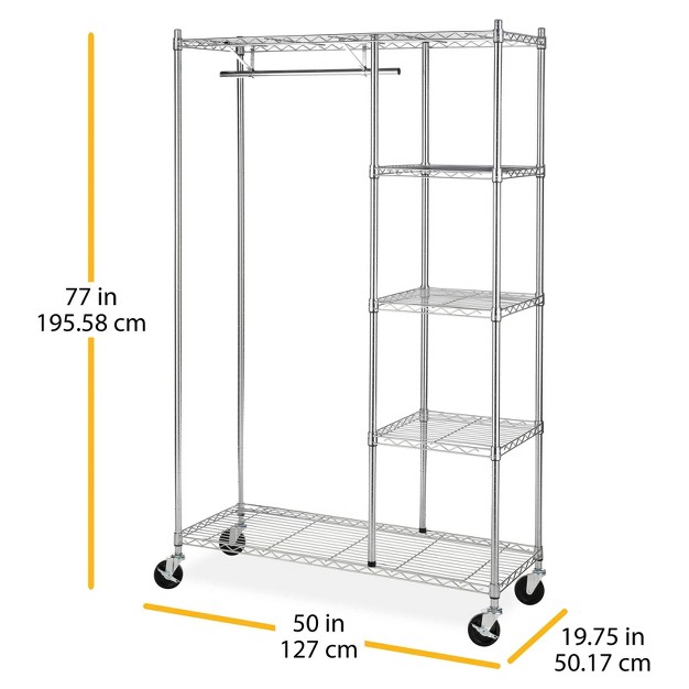 Whitmor Rolling Garment Rack With Shelves Chrome