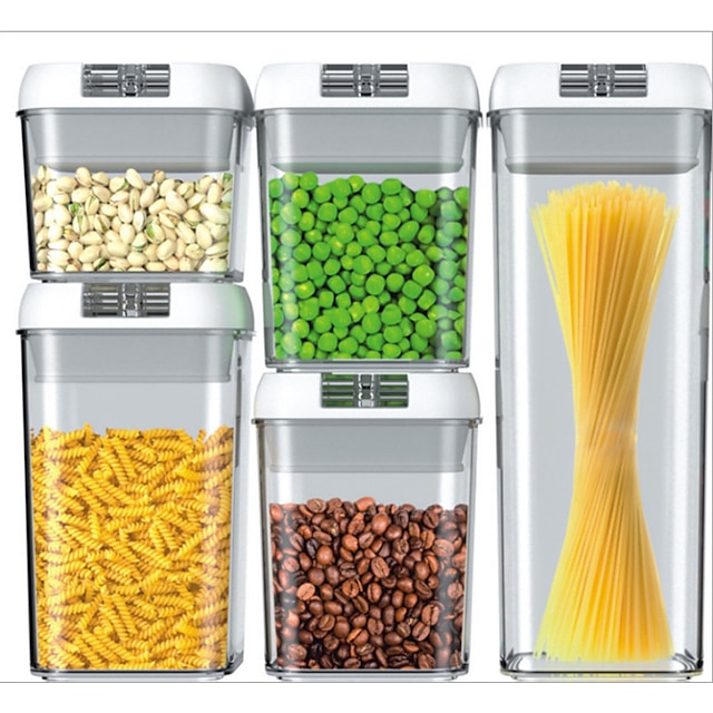 Kitchen Plastic Storage Tank Sealed Five-piece Fresh-keeping Box Food-grade Transparent Storage Tank Easy-to-buckle Can