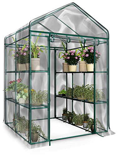 Home-Complete Walk-in Greenhouse-Indoor Outdoor with 8 Shelves, Green