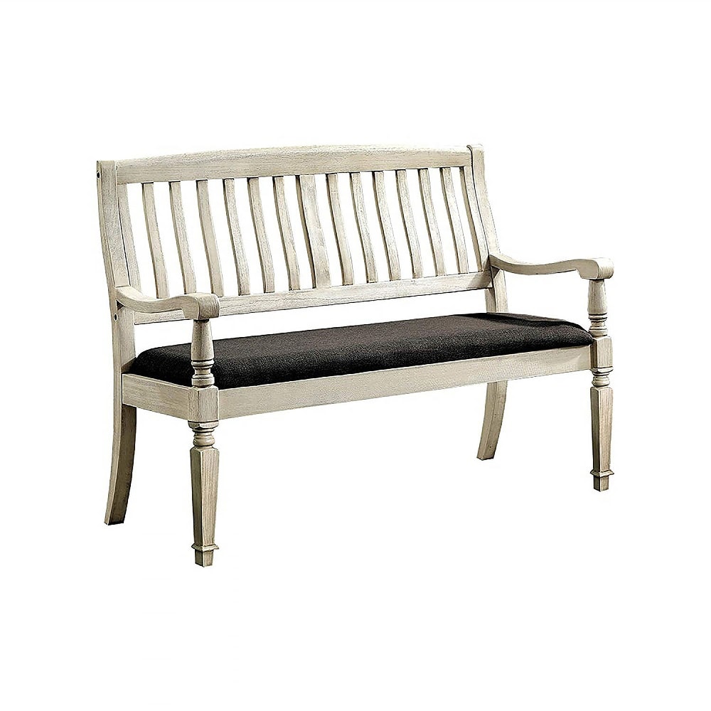 Padded Fabric Seat Bench in Antique White and Gray