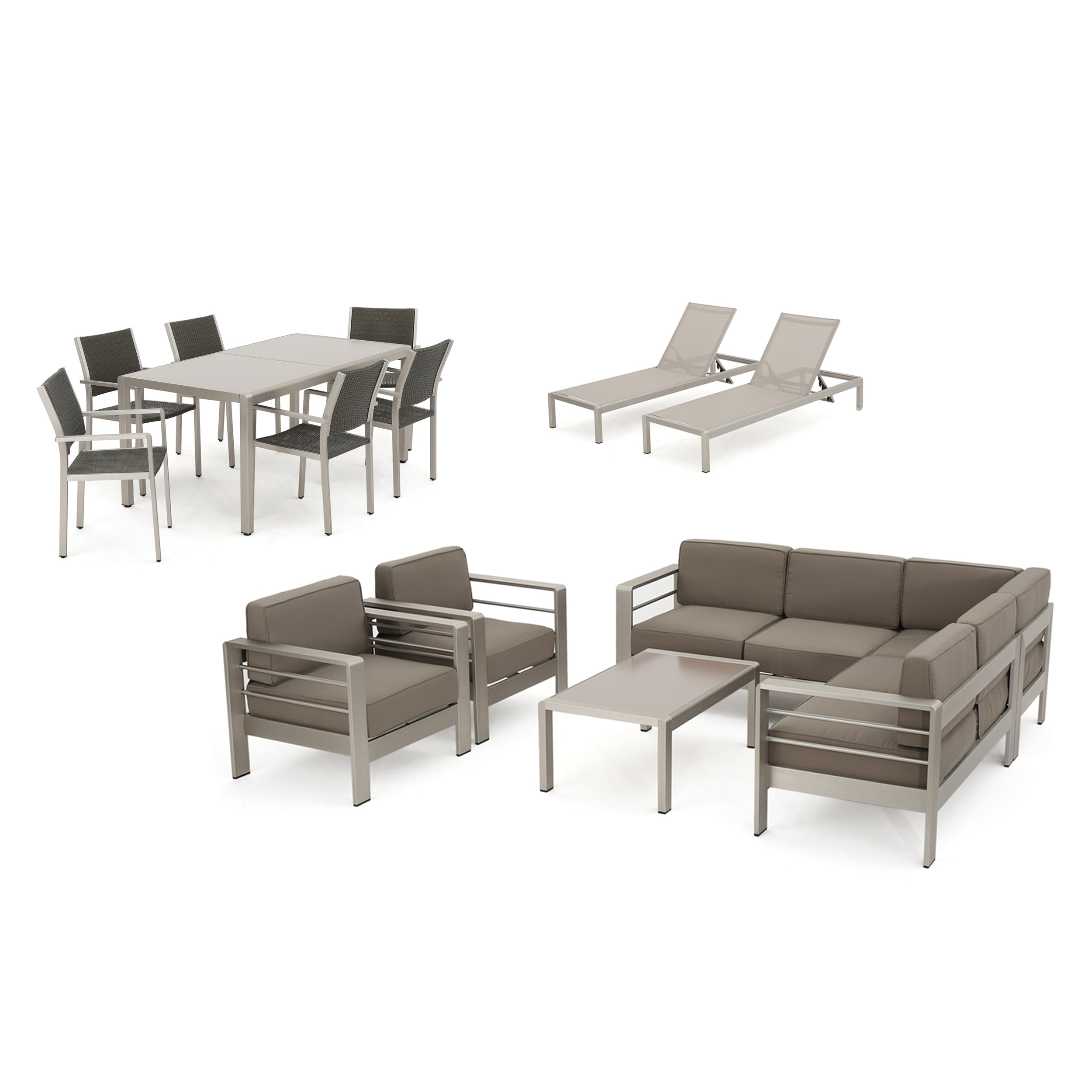 Coral Bay Outdoor Glass Dining Set with Sofa Set, Club Chairs, & Lounges