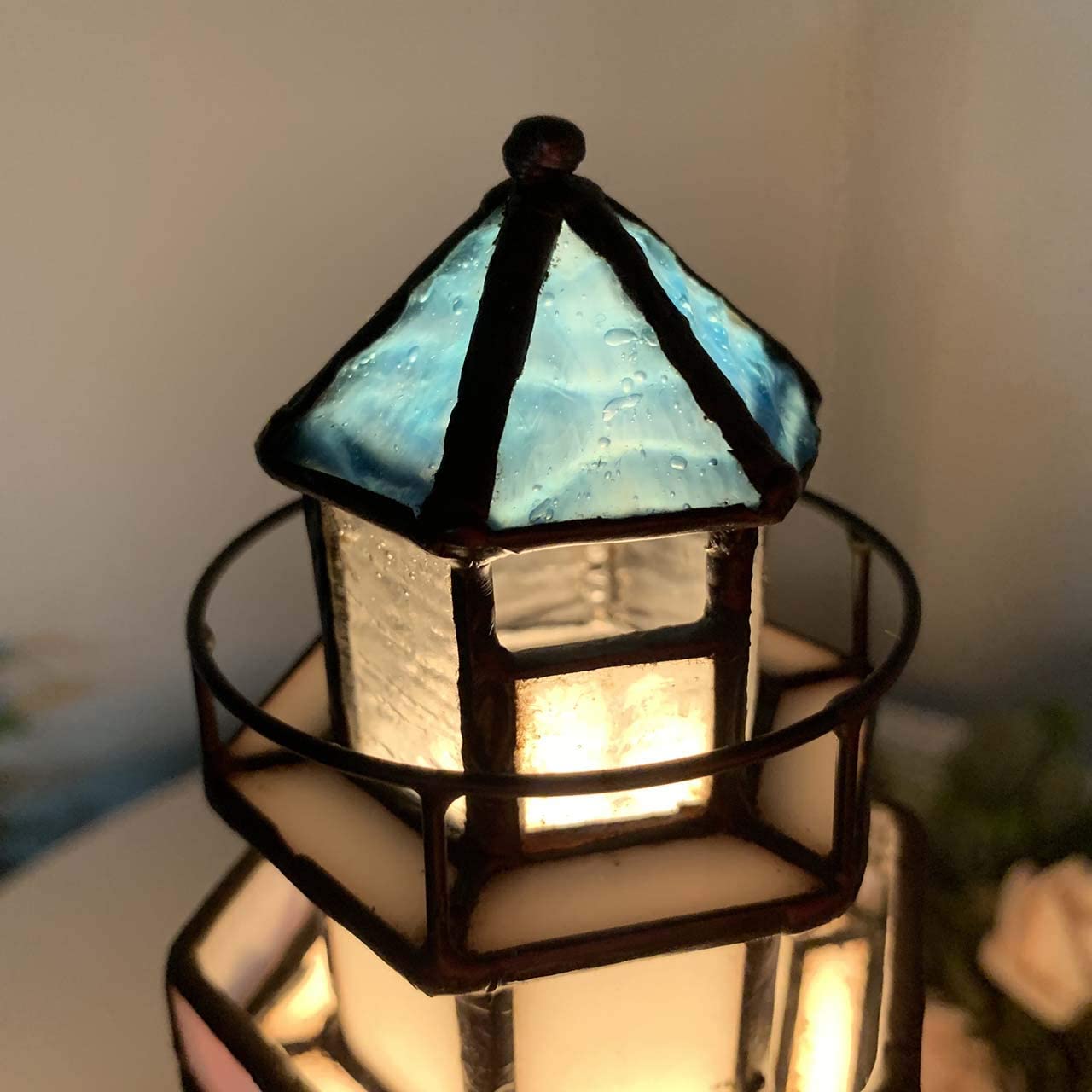 SHADY L10776 Lighthouse Tiffany Style Stained Glass Table Lamp  10.7 inches Tall