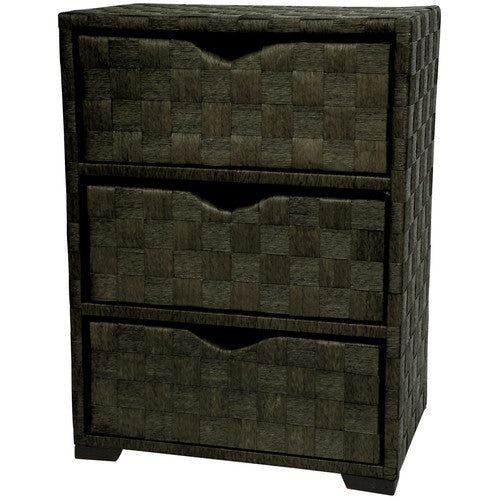 Oriental Furniture Natural Fiber Chest of Drawers, 3 Drawer, Black