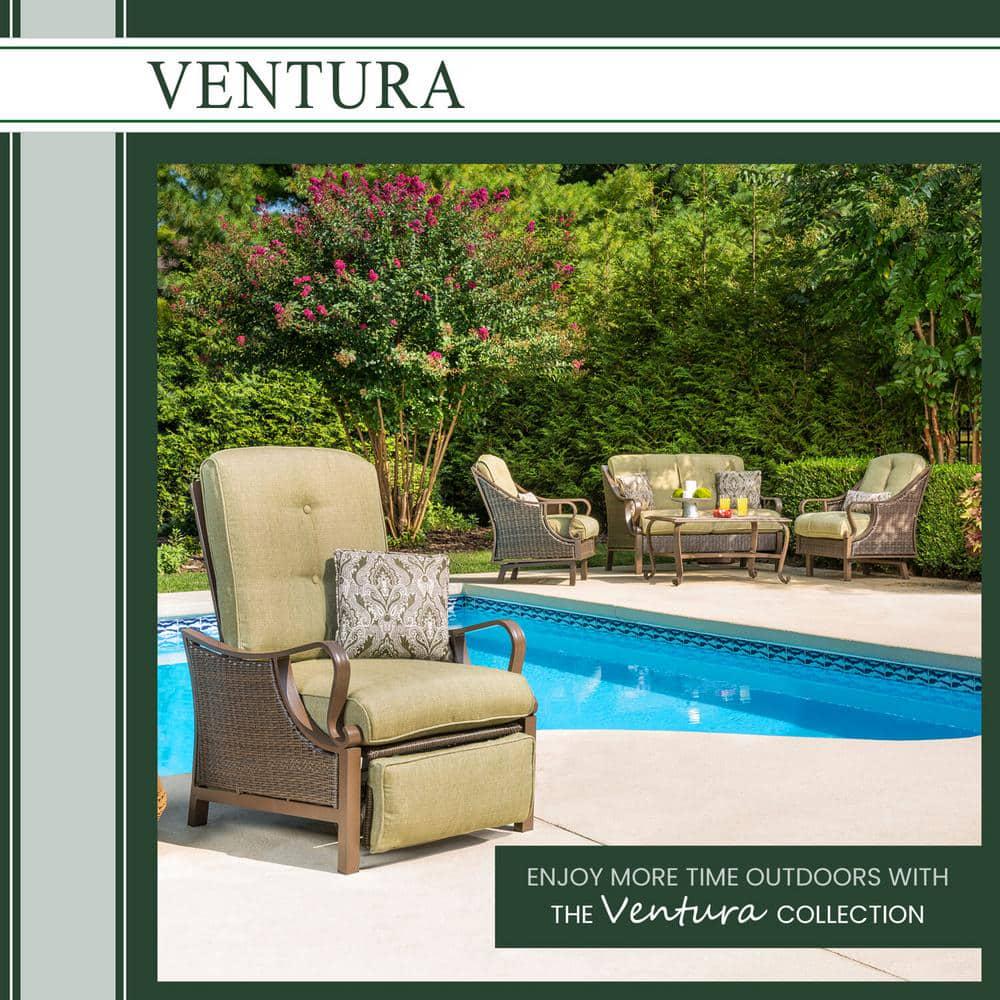 Hanover Ventura Reclining Wicker Outdoor Lounge Chair with Vintage Meadow Cushion