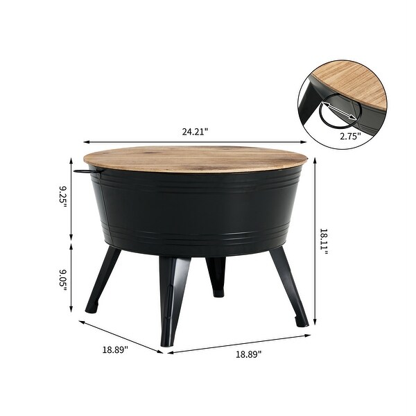 Farmhouse Rustic Distressed Metal Accent Cocktail Table，wood topBLK，1PC