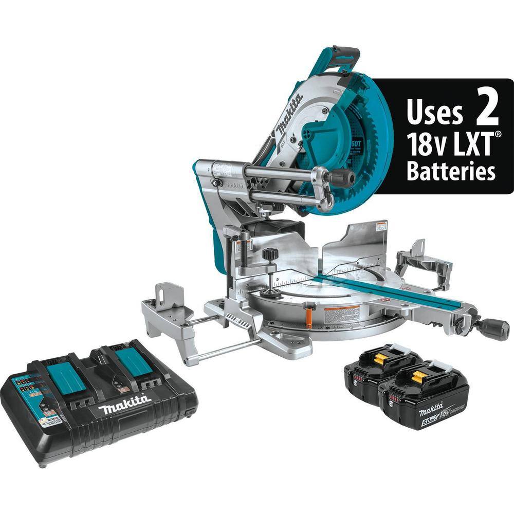 Makita 18V X2 LXT Lithium-Ion (36V) 12 in. Brushless Cordless Dual-Bevel Sliding Compound Miter Saw Laser Kit (5.0 Ah) XSL07PT