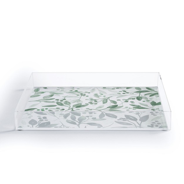 Laura Trevey Berries And Leaves Mint Acrylic Tray deny Designs