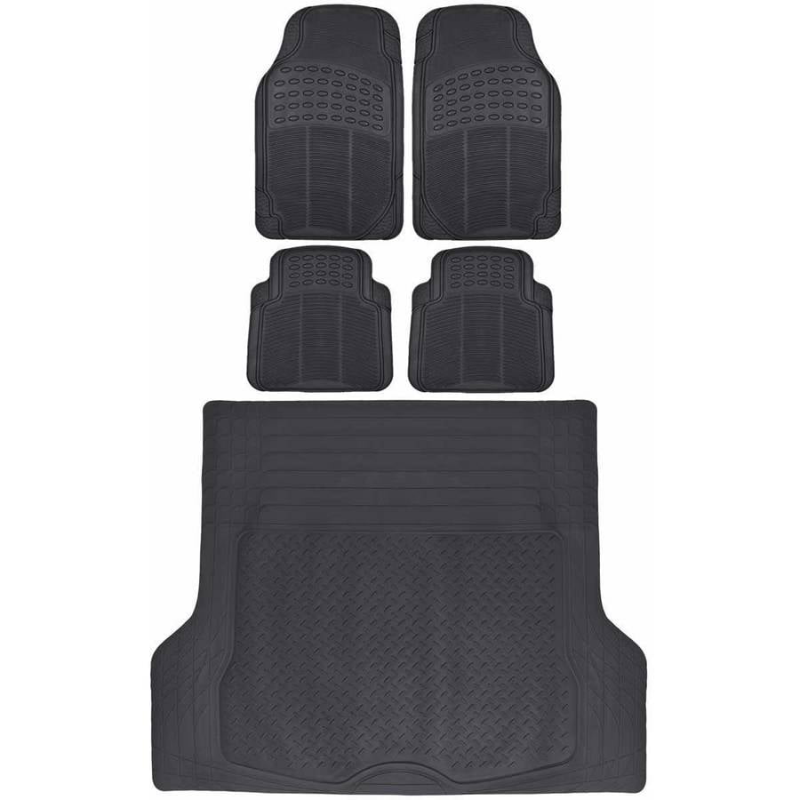 BDK Car Floor Mats with Large Cargo Trunk Mat， Heavy Duty Rubber Protection， Black Beige Gray