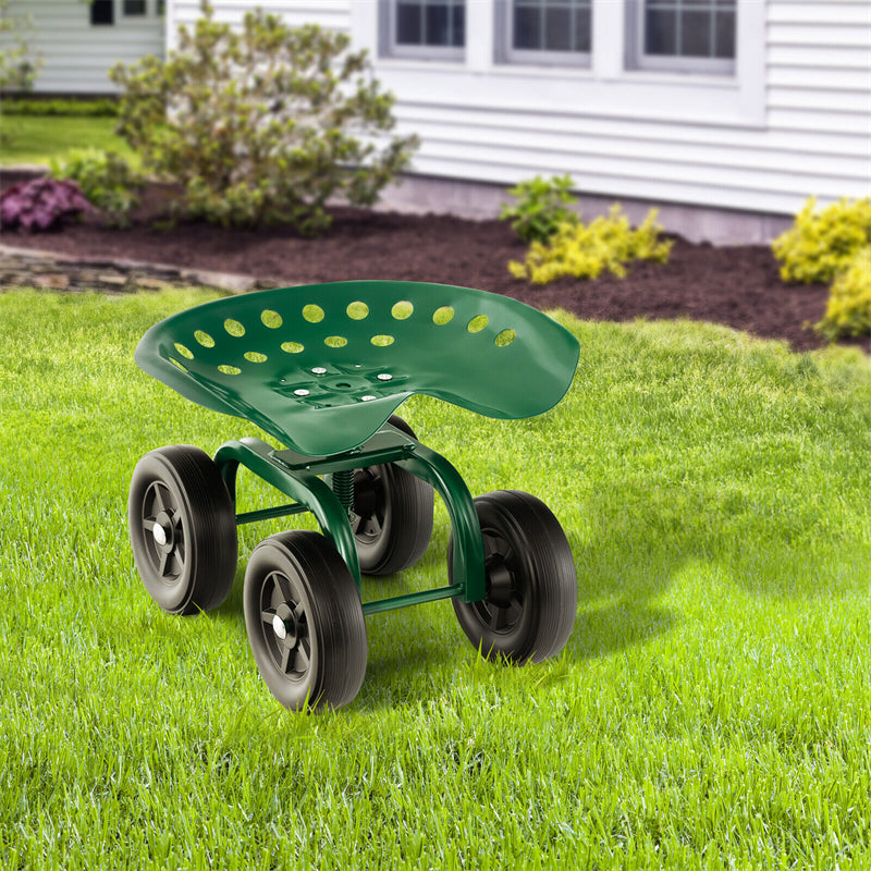 Heavy Duty Rolling Garden Cart Adjustable Height Utility Stool Cart with 360¡ã Swivel Seat & Wheels