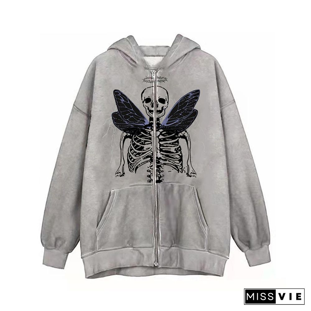 Darkness Butterfly Print Pocket Hooded Sweatshirt