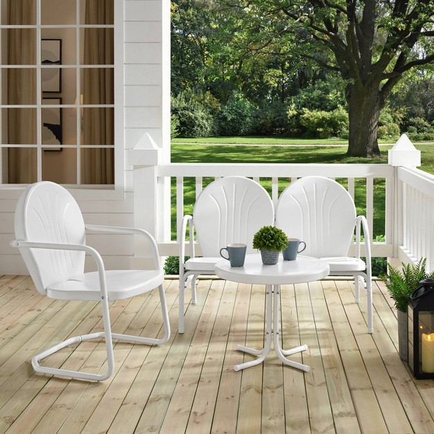 Griffith 3pc Outdoor Conversation Set With Loveseat Arm Chair amp Accent Table White Crosley