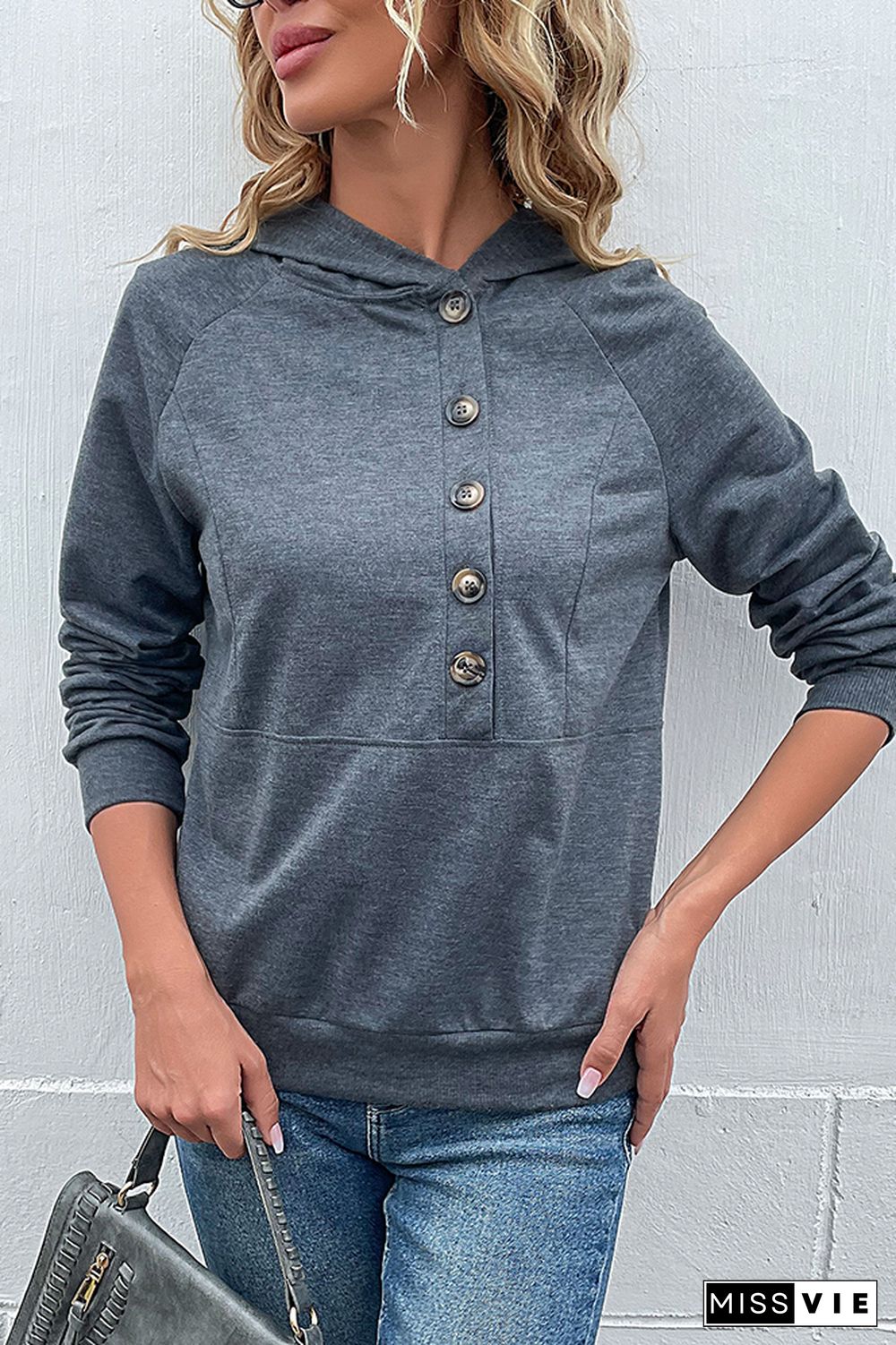 Grey Center Side Button Down Hoodies