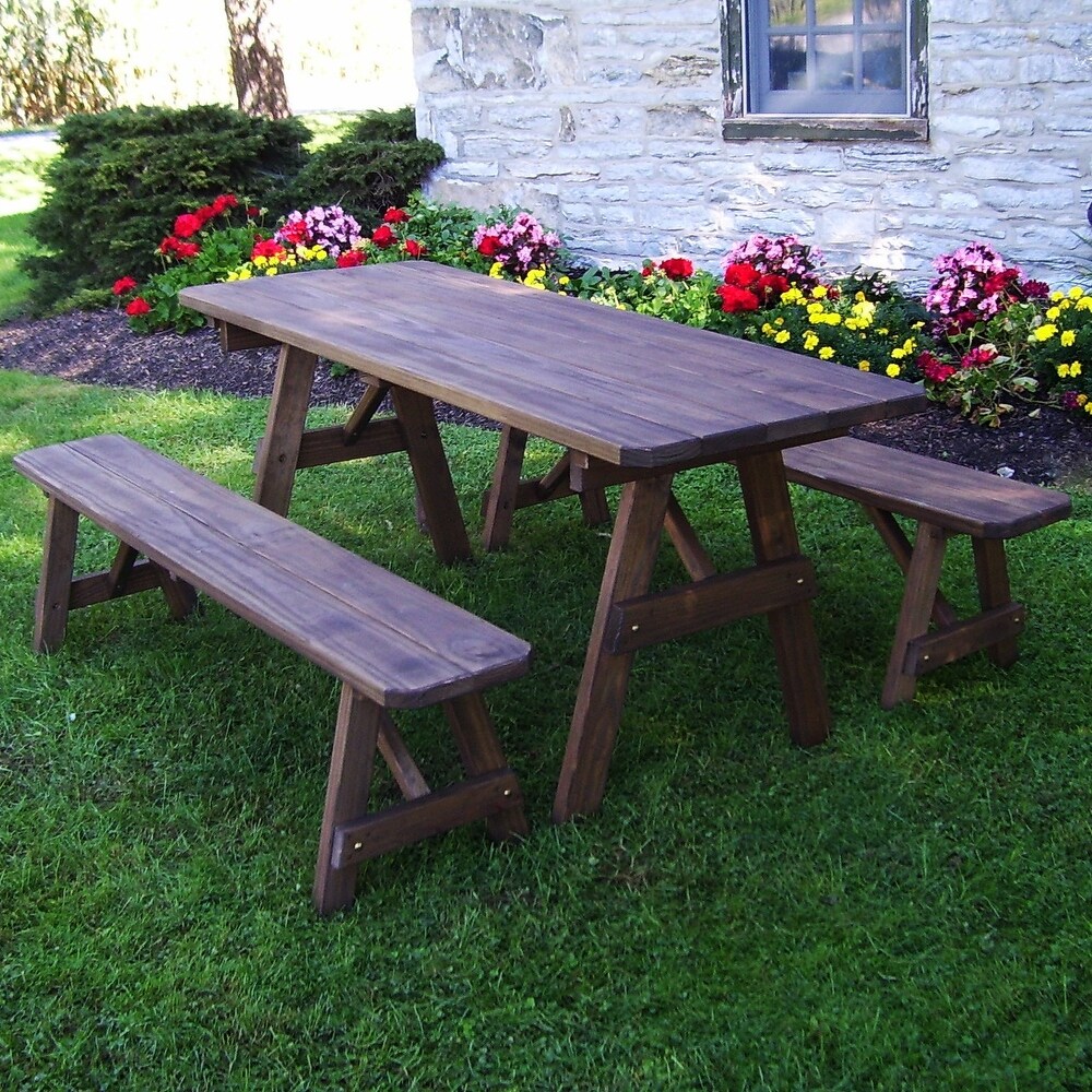 Pressure Treated Pine 4' Traditional Picnic Table with 2 Benches