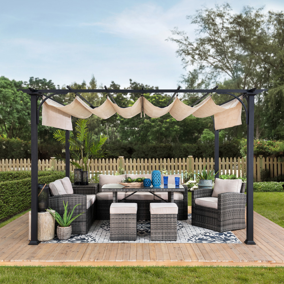 Sunjoy 12  x27x9  x27Black Metal Classic Pergola With Garden Shade   Transitional   Pergolas   by Golden Bull Marketing  LLC  Houzz