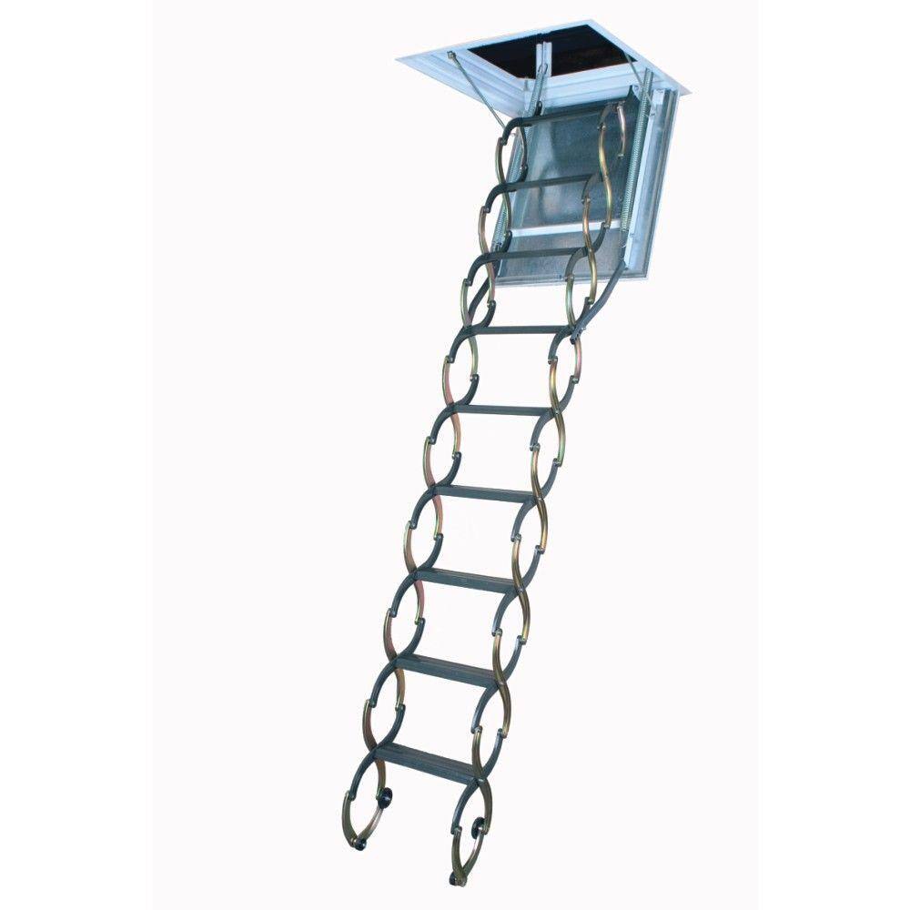 Fakro LSF 9 ft. 10 in. 25 in. x 47 in. Fire Rated Insulated Steel Scissor Attic Ladder with 350 lb. Load Capacity Not Rated 66859