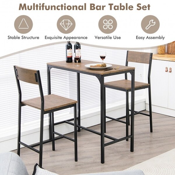 3 Pieces Bar Table Set with 2 Stools - 35.5