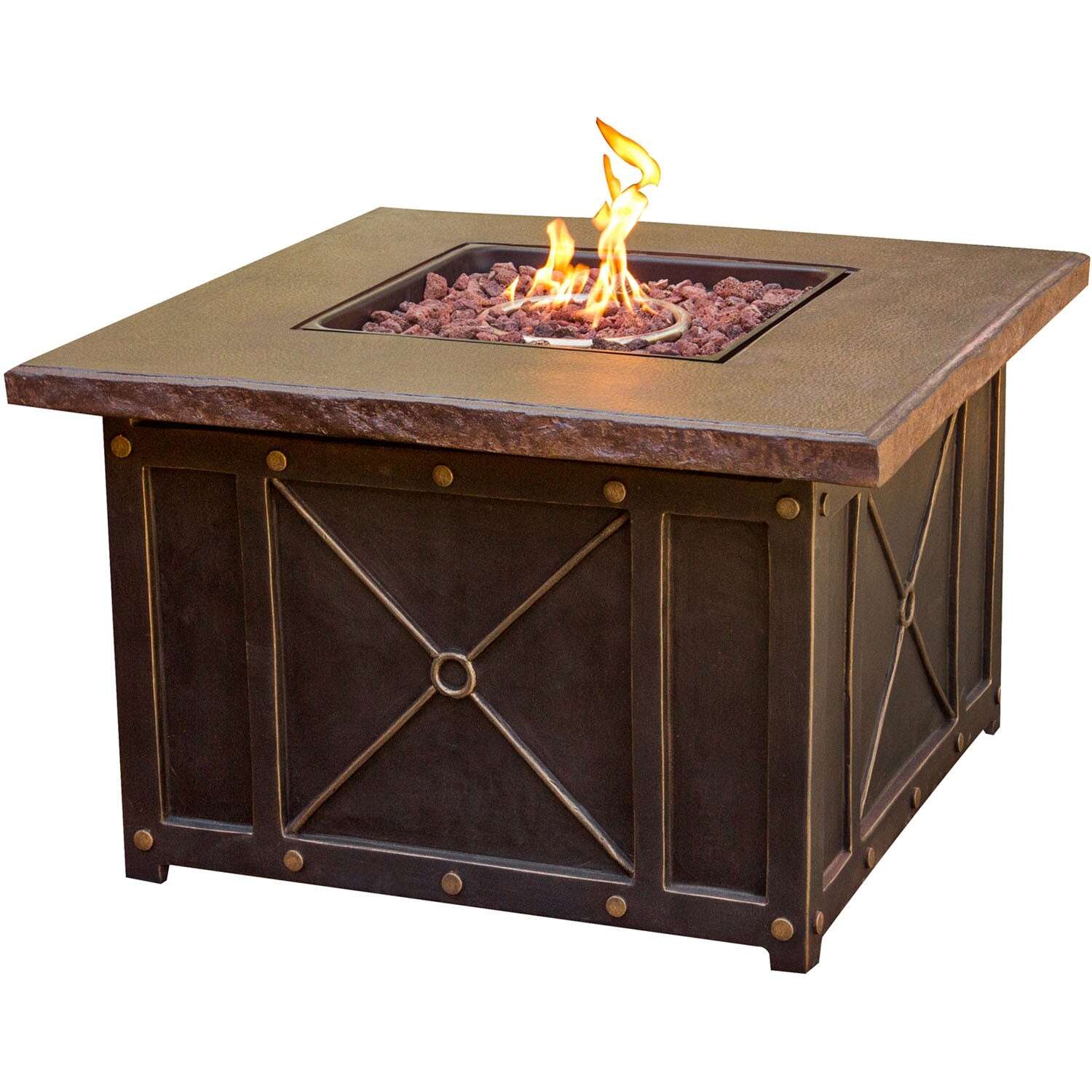 Hanover Stone Harbor 5 pc Bronze Steel Fire Pit Set Brown