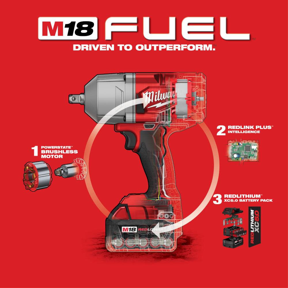 Milwaukee M18 FUEL 1/2 in. High Torque Impact Wrench with Pin Detent Kit 2766-22 from Milwaukee