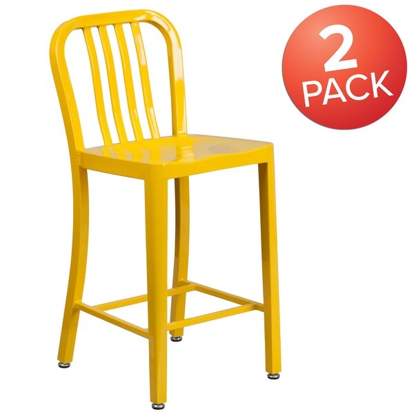 2 Pack 24'' High Metal Indoor-Outdoor Counter Height Stool w/ Vertical Slat Back