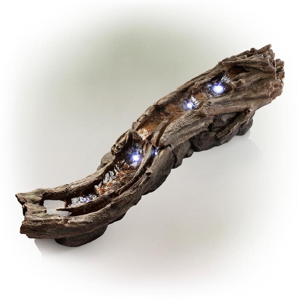 Alpine Corporation 26 in. Tall Indoor/Outdoor Wood River Log Fountain with LED Lights TZL242