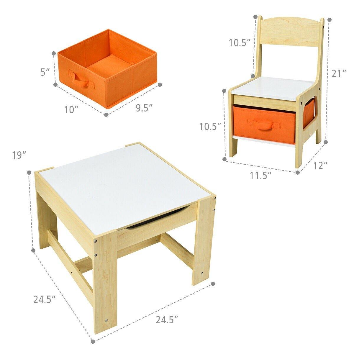 3 in 1 Kids Wood Table & 2 Chair Set | Children Activity Table Desk Sets