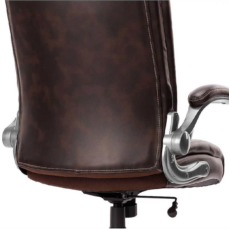 Big and Tall PU Leather Office Chair， High Back Computer Desk Chair 400 lbs with Padded Flip-Up Arms