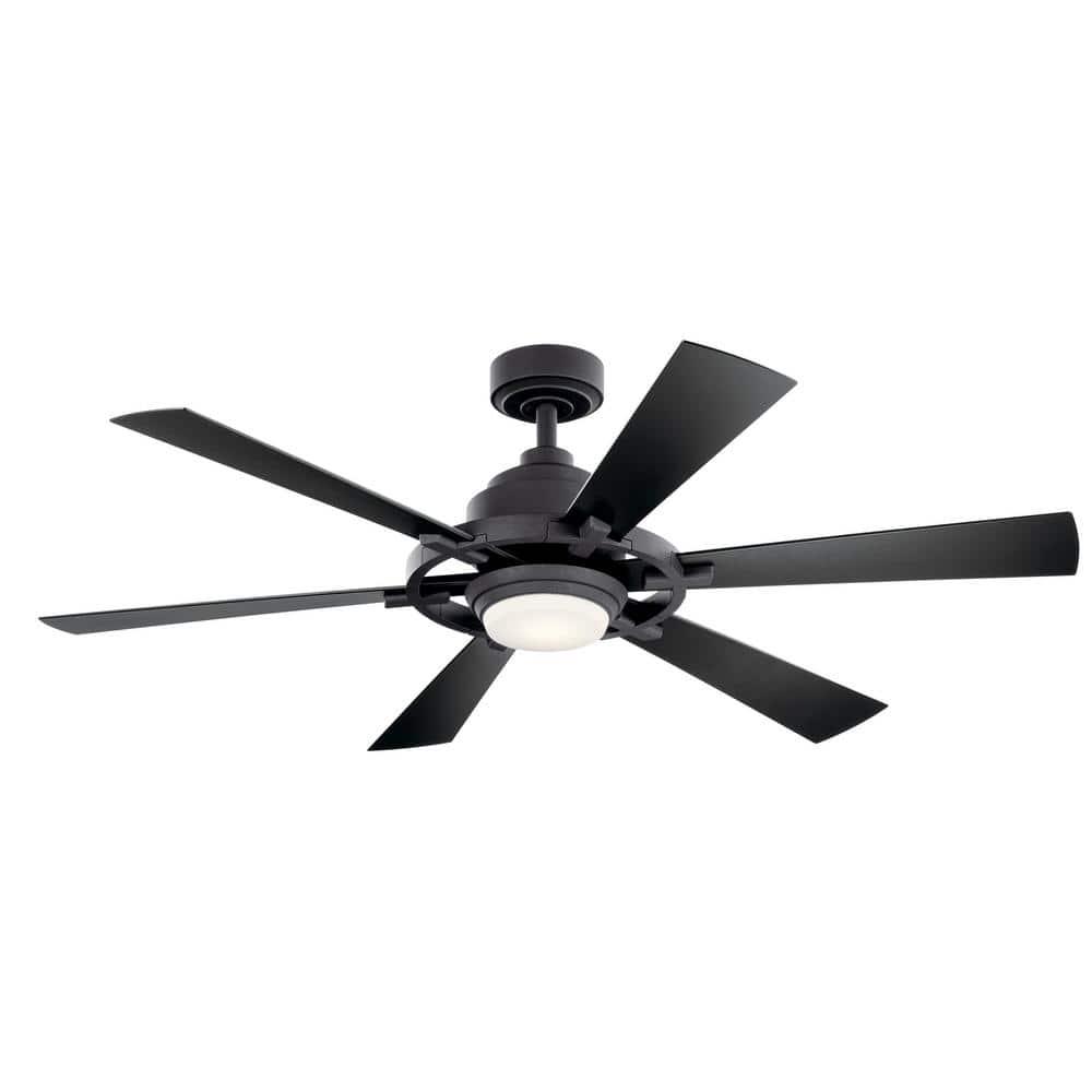 KICHLER Iras 52 in Integrated LED IndoorOutdoor Distressed Black Downrod Mount Ceiling Fan with Light and Switch