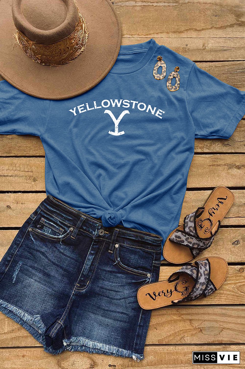 Yellowstone Letter Print Graphic Tees for Women Wholesale Short Sleeve T shirts Top