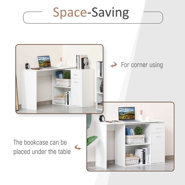 Homcom L shaped Computer Desk Workstation With Rotating Storage Shelves And Drawer