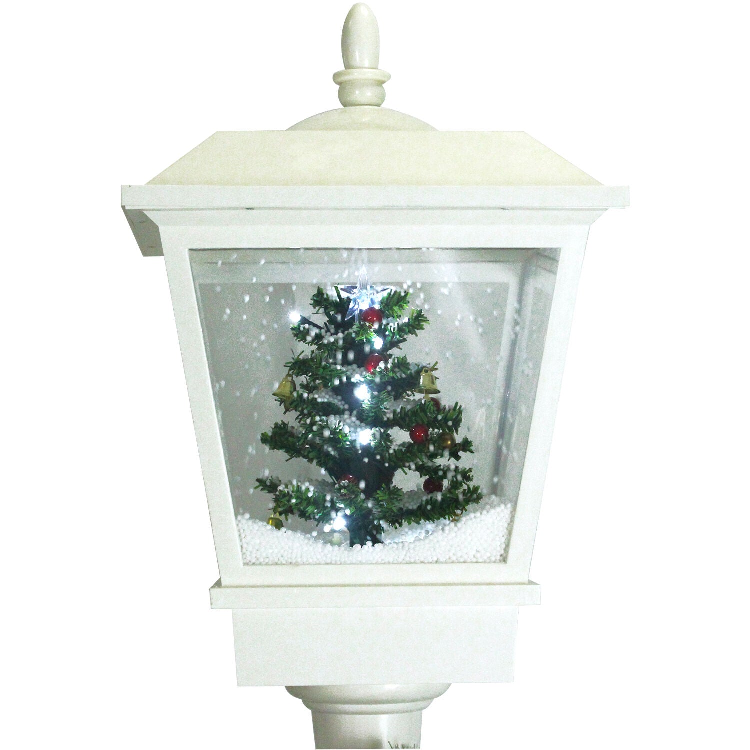 Christmas Time 71-In. Musical Snowy Street Lamp | Christmas Tree Scene， 2 Signs， Cascading Snow， and Holiday Songs | White | CT-SL071A-WHT