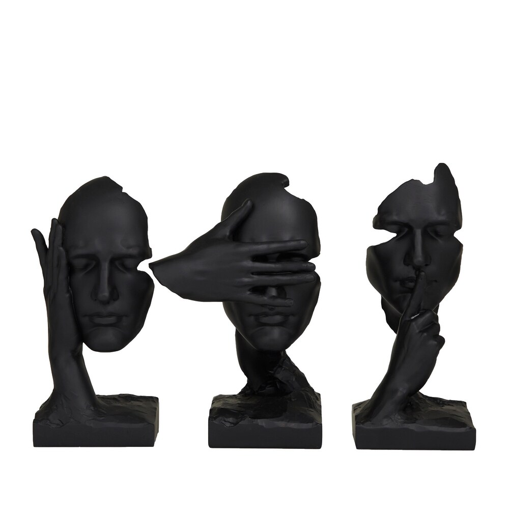 The Novogratz Black Polystone Face Sculpture (Set of 3)   S/3 7\