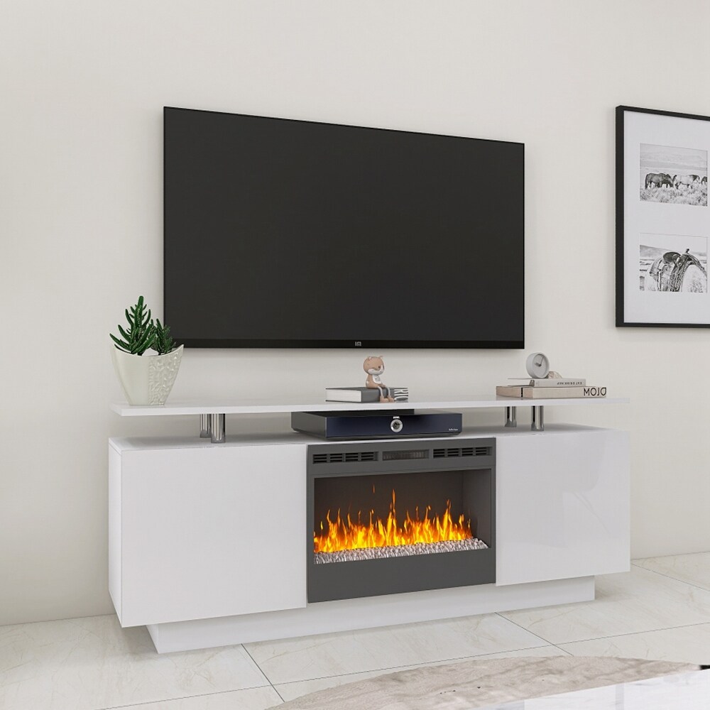 160CM high gloss TV cabinet tv unit with fireplace  have heat and flame color changes