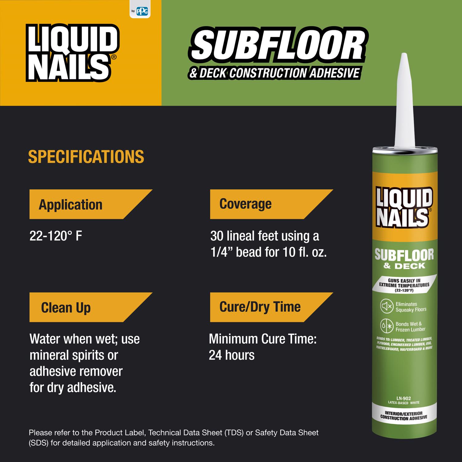 Liquid Nails Subfloor \u0026 Deck Acrylic Latex Construction Adhesive 10 oz