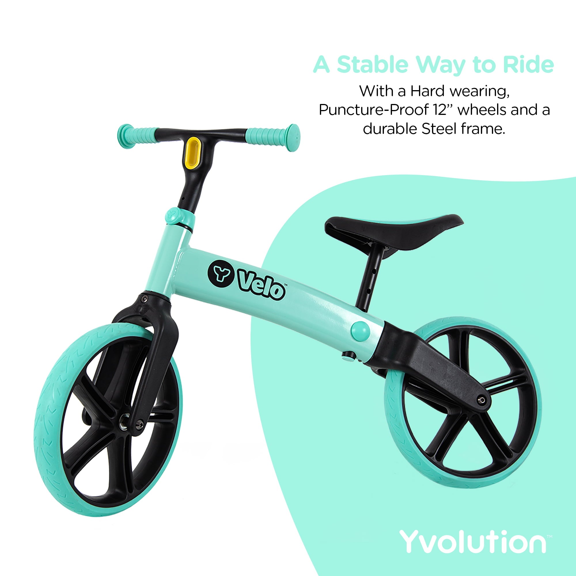 Yvolution Y Velo Kids Balance Bike 12" - Teal | No Pedal Training Bicycle - Ages 3 to 5 Years Old