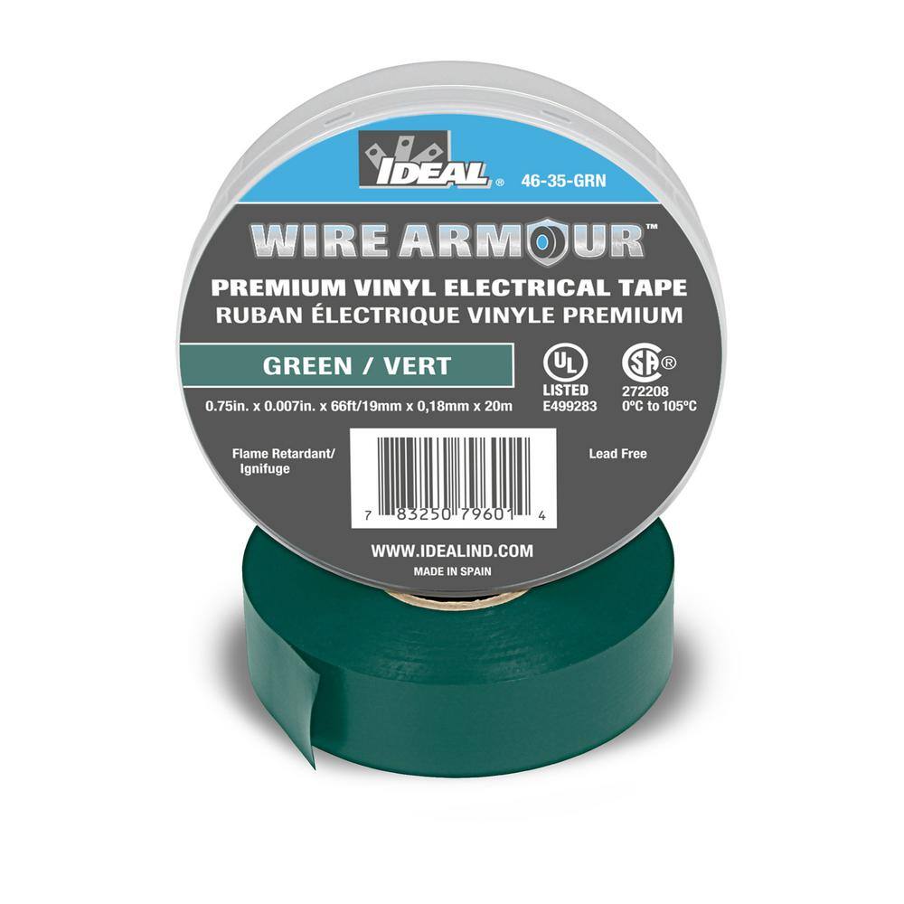 IDEAL Wire Armour 34 in. x 66 ft. Premium Vinyl Tape Green (10-Pack) 46-35-GRN-10PK