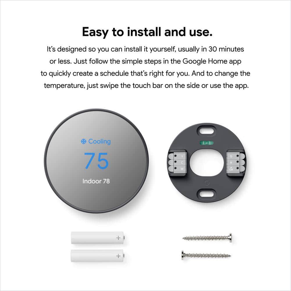 Google Nest Thermostat  Smart Programmable WiFi Thermostat Charcoal  Nest Thermostat Trim Kit Charcoal