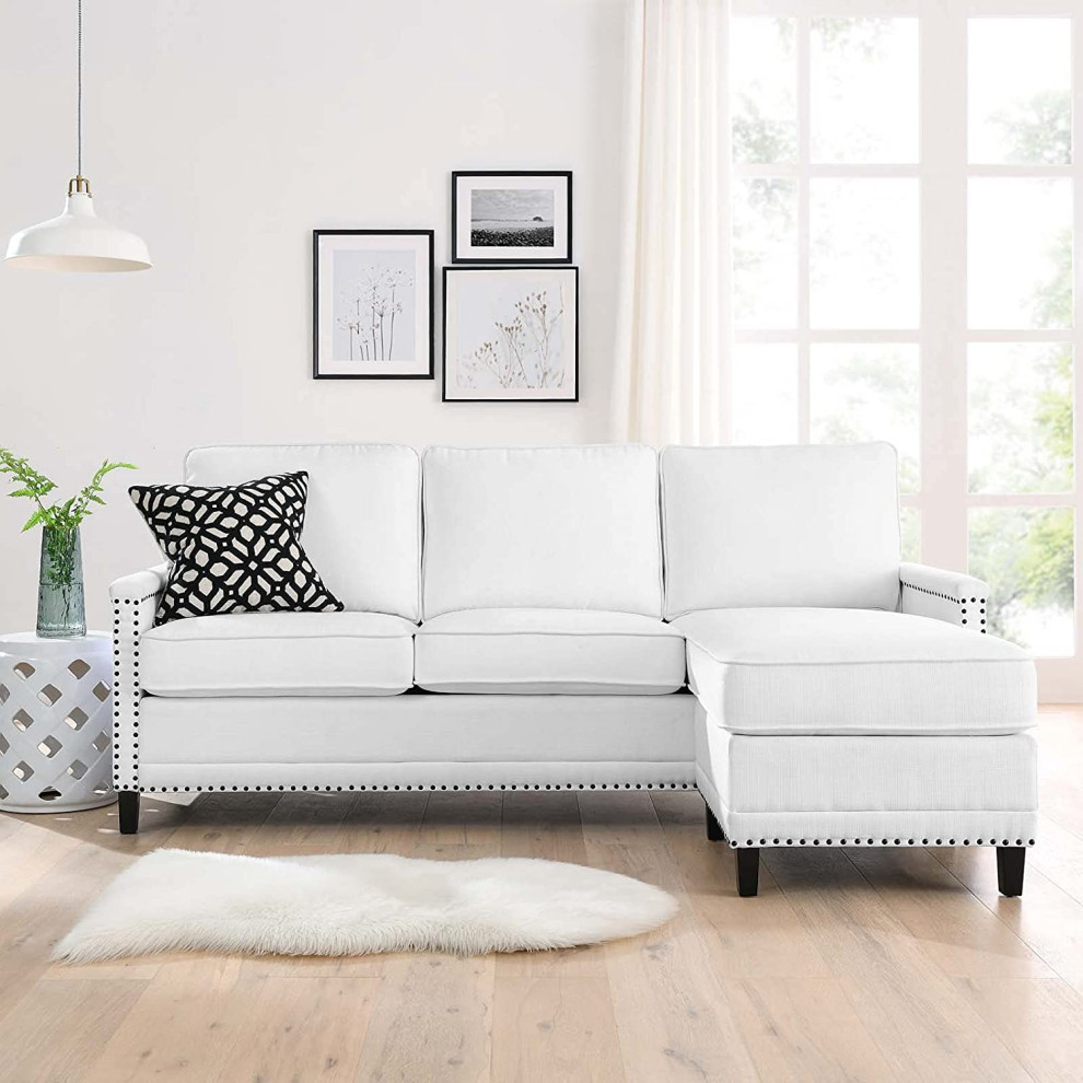 Left Facing Sectional Sofa  Polyester Seat With Nailhead Trim Accent   Transitional   Sectional Sofas   by Decor Love  Houzz