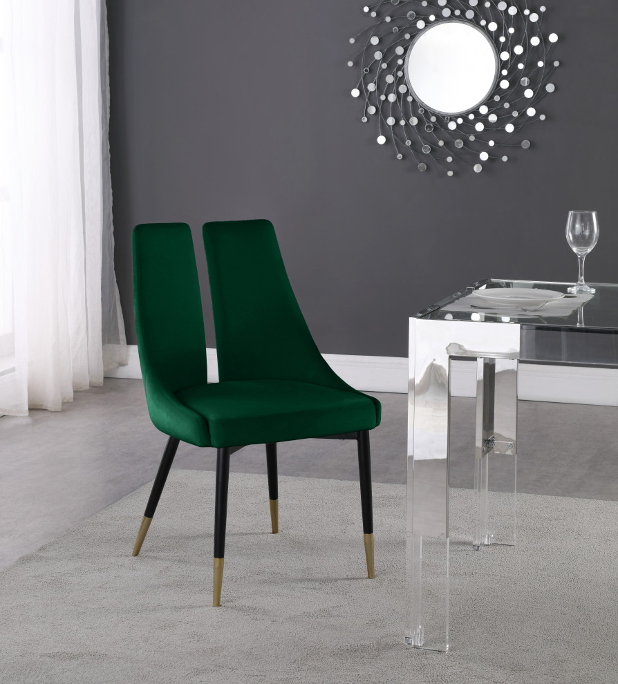 Sleek Velvet Upholstered Dining Chair  Set of 2   Midcentury   Dining Chairs   by Meridian Furniture  Houzz