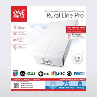 One For All Rural Line Pro Amplified Outdoor HDTV Antenna with Mounting Kit 17411