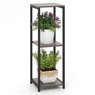 Gymax 36 in. x 12 in. x 12 in. Grey and Black Metal IndoorOutdoor Plant Stand Corner Plant Holder wMetal Frame 3 Tier GYM14122