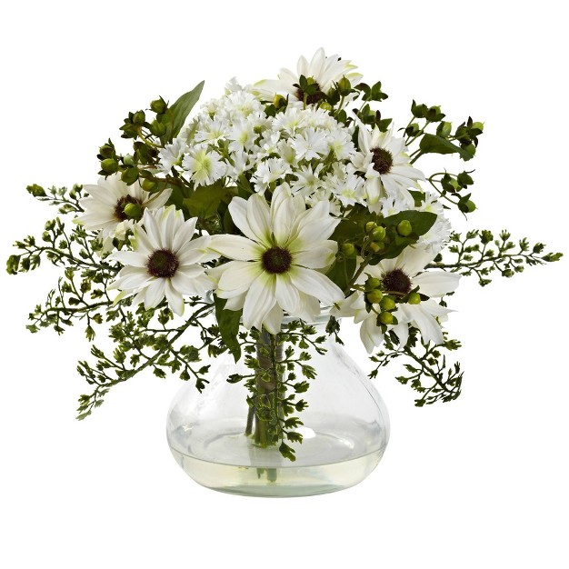 Nearly Natural 11 5 in Mixed Daisy Floral Arrangement With Vase