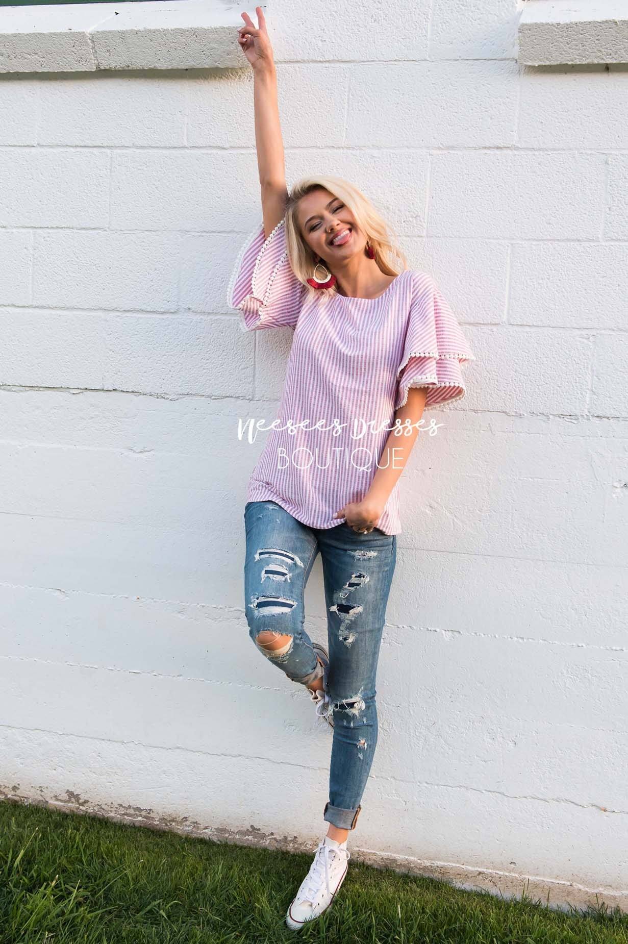 Wish You Were Here Pom Sleeve Top