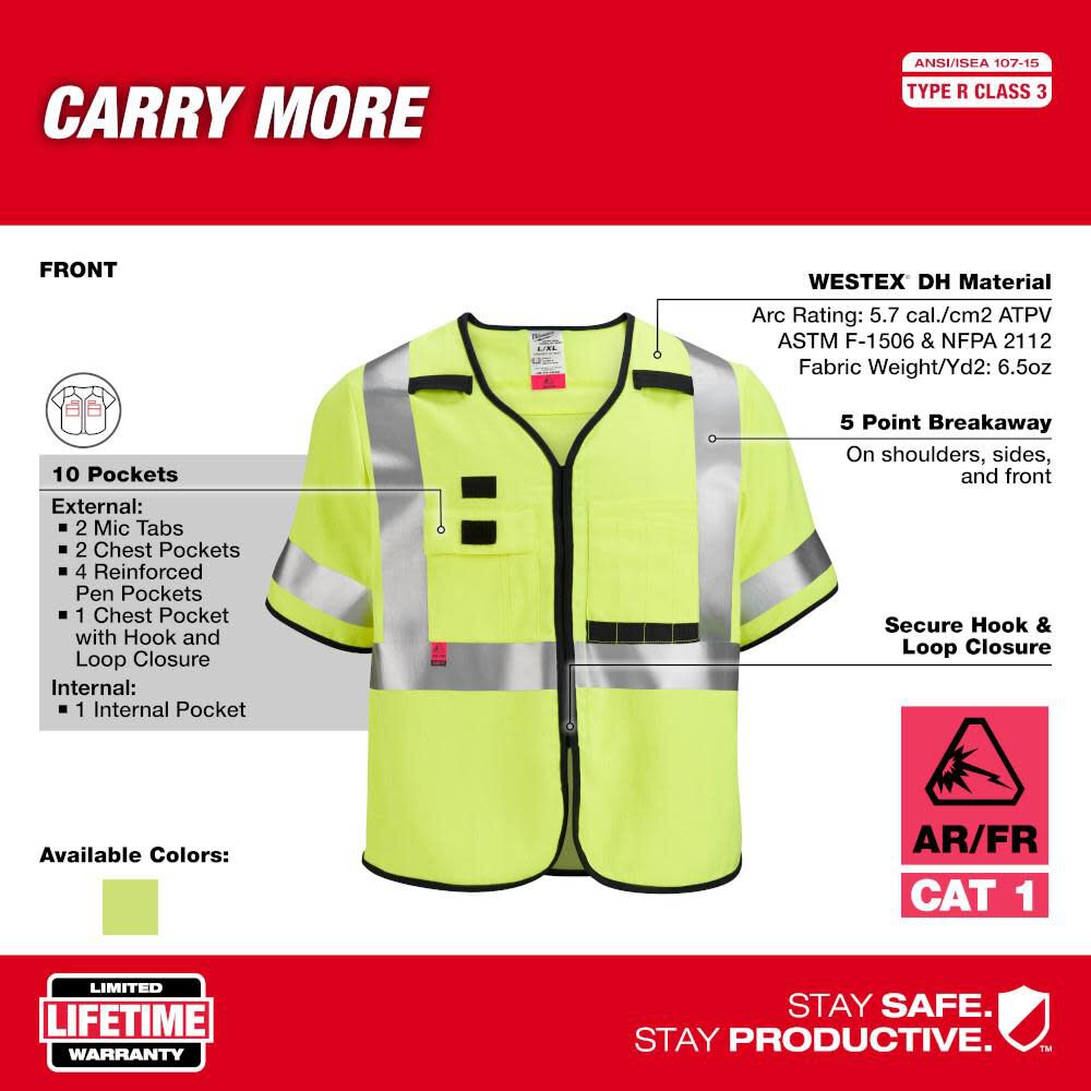 Milwaukee Safety Vest AR/FR Cat. 2 Class 3 High Visibility 48-73-5321M910 from Milwaukee