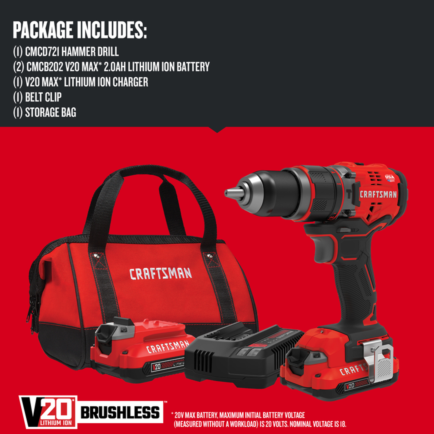 Craftsman V20 20 V 1/2 in. Brushless Cordless Hammer Drill Kit (Battery \u0026 Charger)