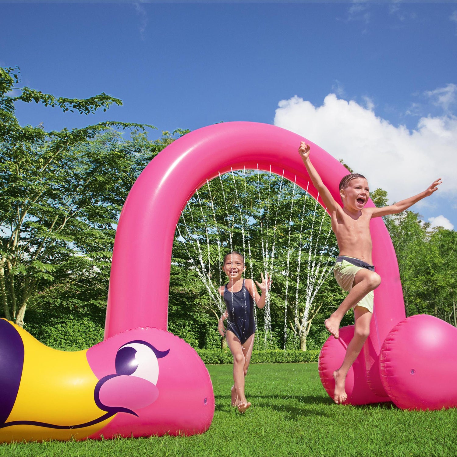 Bestway H2OGO! Jumbo Pink Flamingo Inflatable Outdoor Kids Water Sprinkler Arch