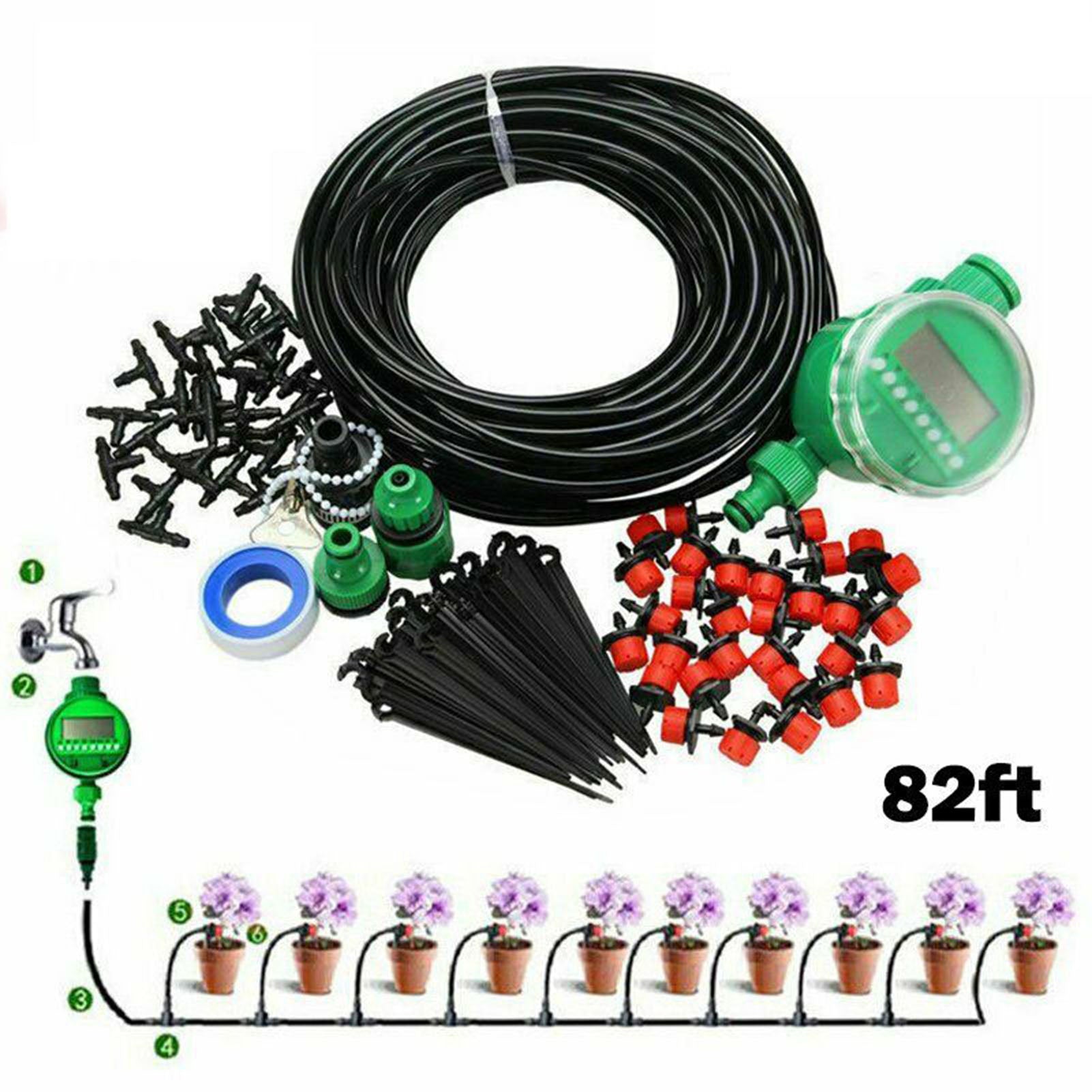 Tomfoto 82ft Drip Irrigation System Plant Timer Automatic Garden Watering Hose Spray Kit