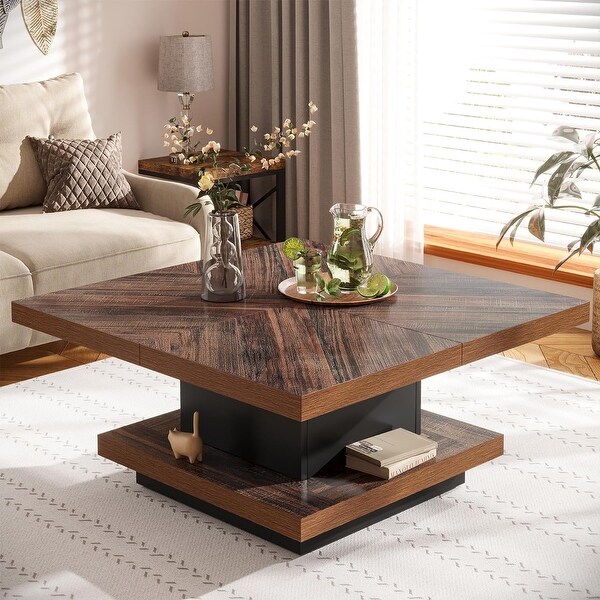 Vintage Square Coffee Table with Storage for Living Room