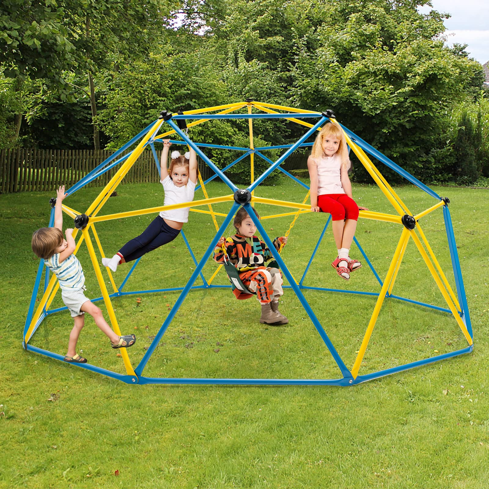 Costzon Climbing Dome with Swing, 10FT Outdoor Jungle Gym Monkey Bar Climbing Toys for Toddlers