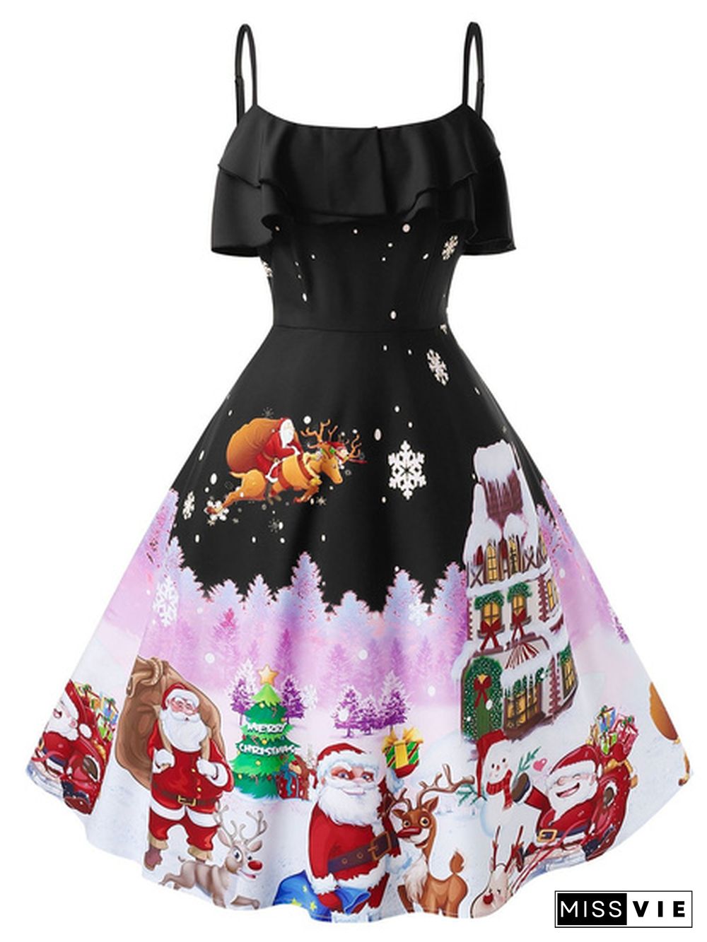 Women's Plus Size Christmas Vintage Printed Party Dress